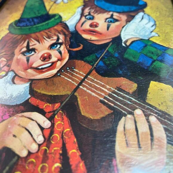Vintage 1967 Big Eyes Clown Boy & Girl Print – Midcentury Art on Cardboard - Picture 4 of 7